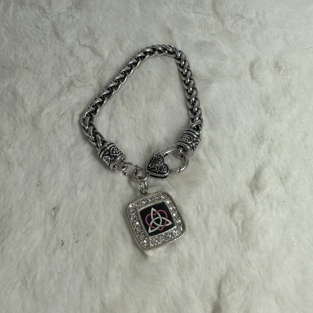 Inspired Silver Celtic Sisters Knot Square Charm Braided Bracelet